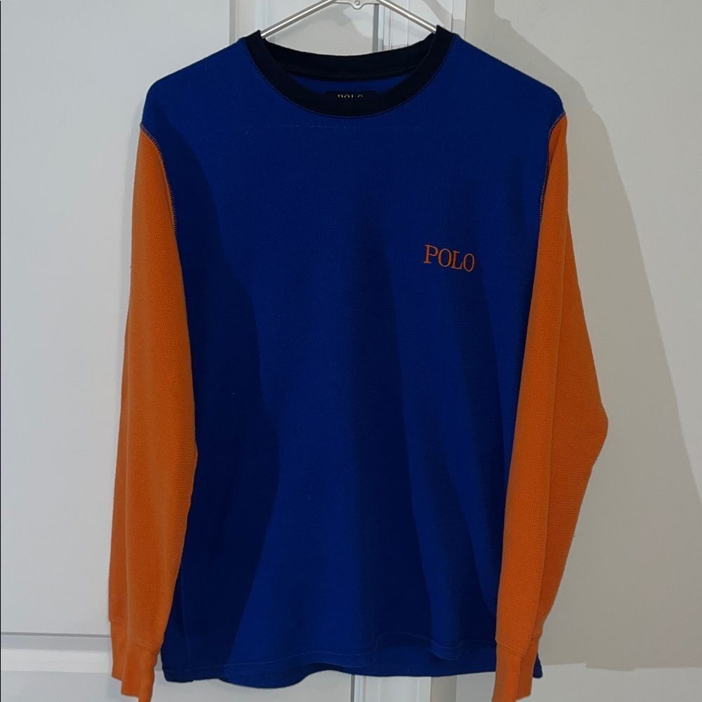 Blue Orange two/tone POLO Ralph Lauren thermal Blend Crewneck LS sweatshirt METS